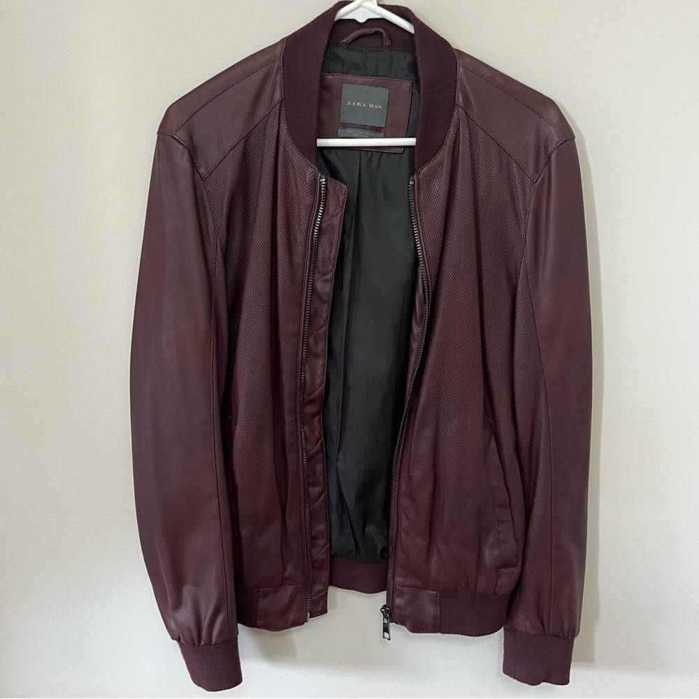 Zara Men's Maroon Bomber Jacket